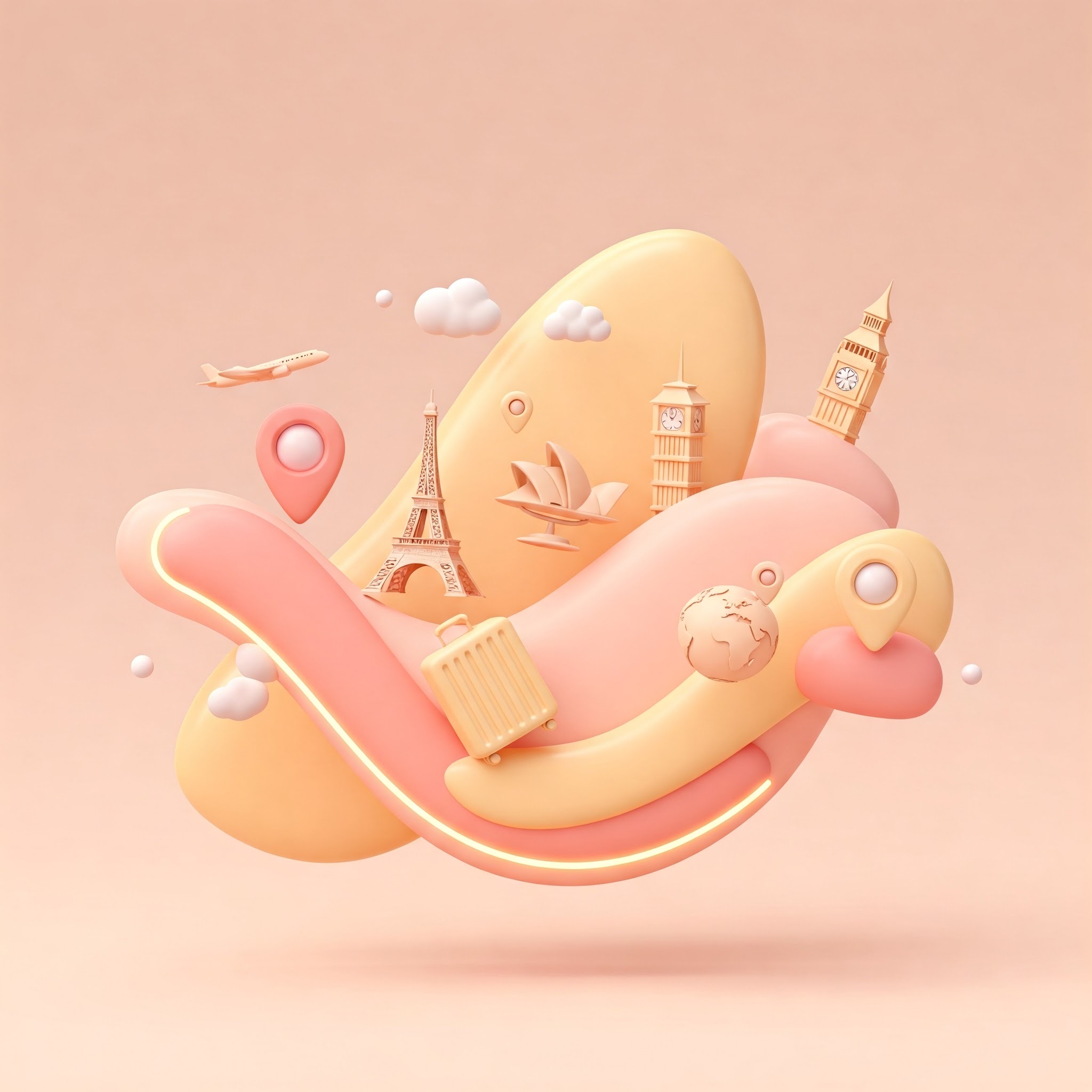 photo of Soft Travel Icons on Peach Background